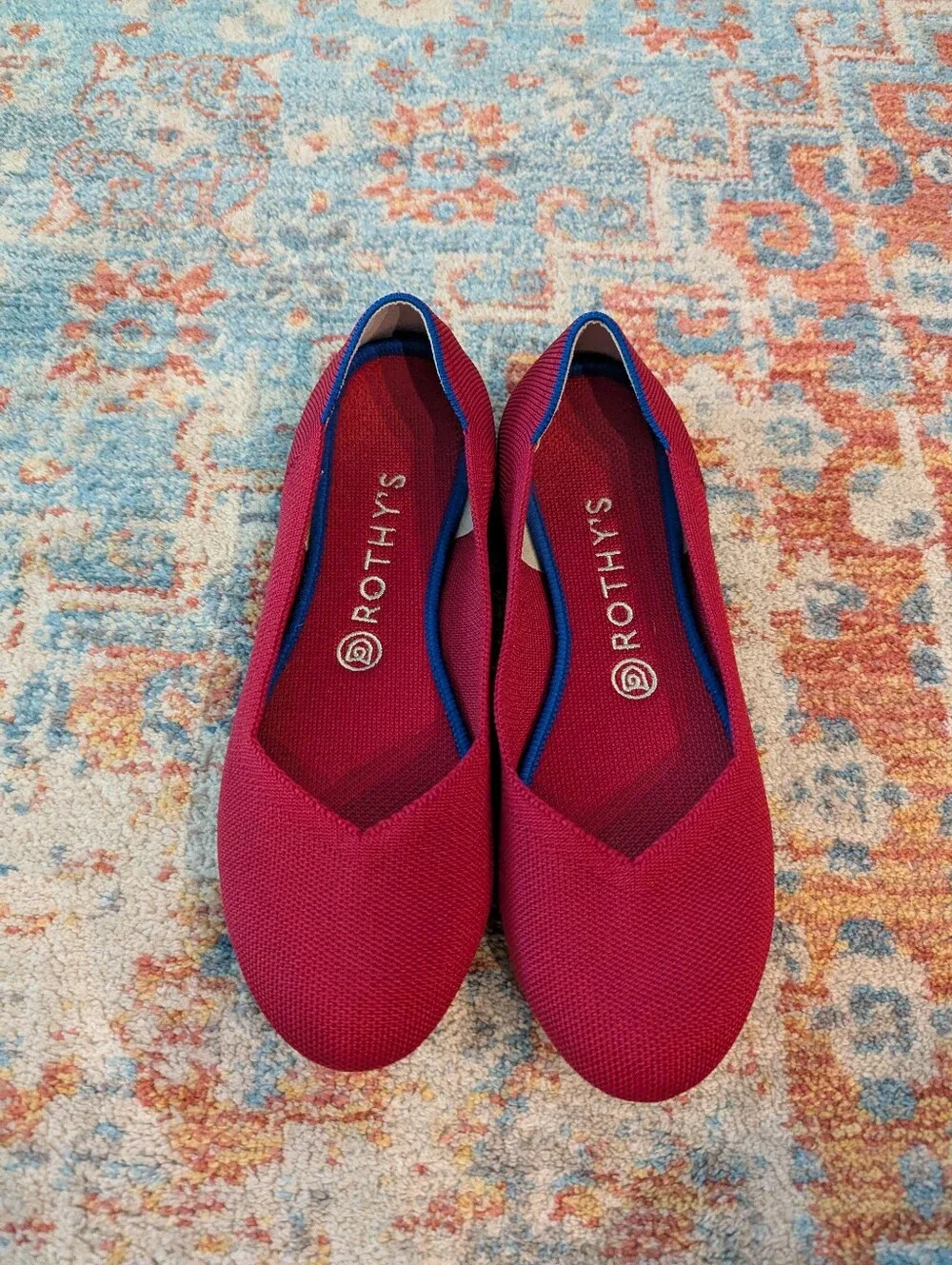 Rothy's Womens 8.5 The Flat Round Toe Ballet Flats Shoes Red Washable